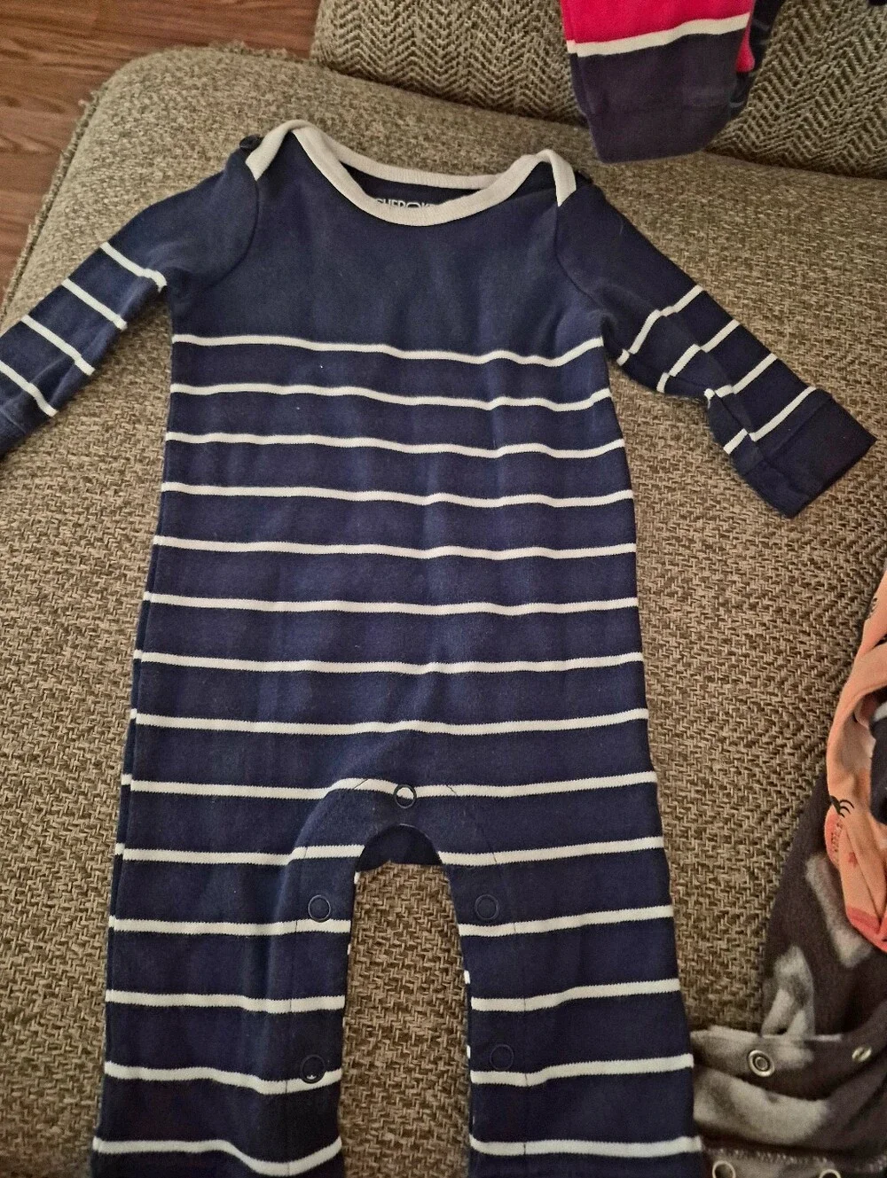 Navy & White Striped Baby One-Piece Romper